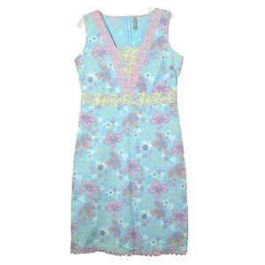 Hanna Anderson Blue Yellow Pink Floral Print Sleeveless Womens Dress Size 10
